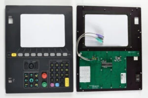 Rubber, PCB with Drive Electronics, Metal Backer and Antiglare Polarized Window