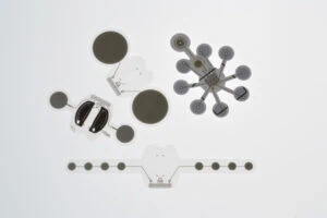 Electrode Printed Thru Hole Circuits with Integrated GSR Electrodes and SMT Thermistor